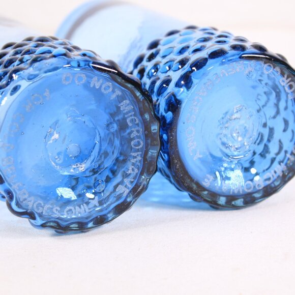 Set of 2 Starbucks Etched Bottle Blue Hand Blown Hobnail Tumbler Cold Glasses - Picture 3 of 7
